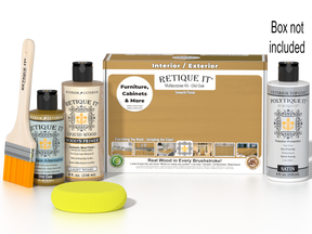 Retique It® Multi-purpose Smooth Finish Kit in Old Oak for exterior wood top coat, satin finish with brushes and tools included.