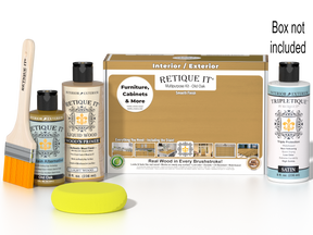 Retique It® Multi-purpose Smooth Finish Kit in Old Oak, interior top coat with satin finish, includes wood finish components and instructions.