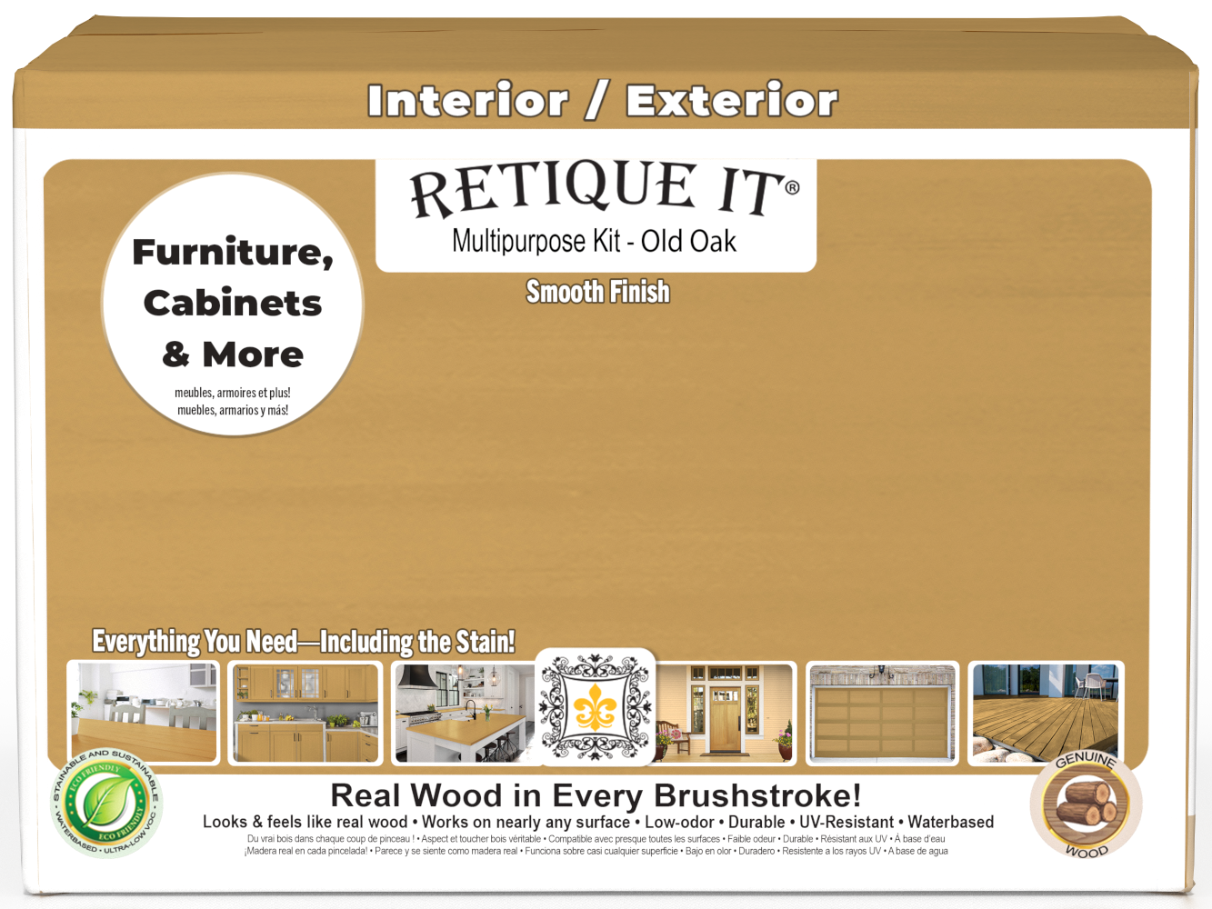 Retique It® Wood'n Finish Kit in Old Oak with four large containers, smooth finish for multi-purpose wood projects.