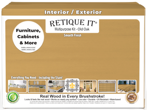 Retique It® Multi-purpose Smooth Finish Kit for Old Oak exterior wood top coat, includes four large wood finish bottles.