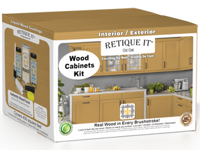 Retique It® Wood'n Cabinet Kit with 48 smooth Old Oak stained cabinet doors, showcasing natural wood grain and finish.