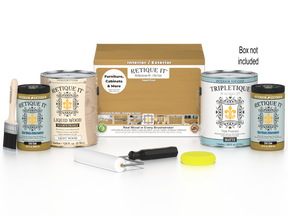 Retique It® Multi-purpose Smooth Finish Kit in Old Oak for interior wood projects, includes top coat and application tools.