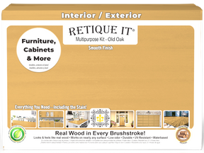 Retique It® Multi-purpose Smooth Finish Kit (Large) in Old Oak wood tone, shown in its box with application accessories.