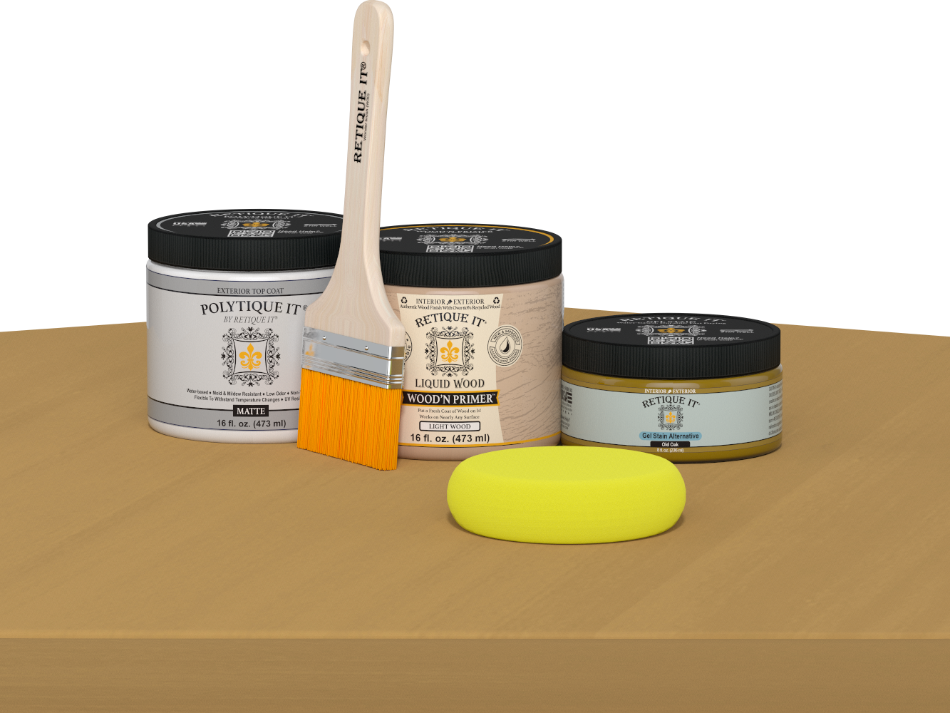 Retique It® Multi-purpose Smooth Finish Kit in Old Oak for exterior wood projects, featuring a matte top coat for a sleek finish.