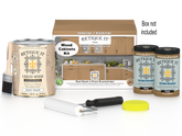 Retique It® Wood'n Cabinet Kit with 48 smooth, pecan-stained cabinet doors for home renovation or kitchen updates.