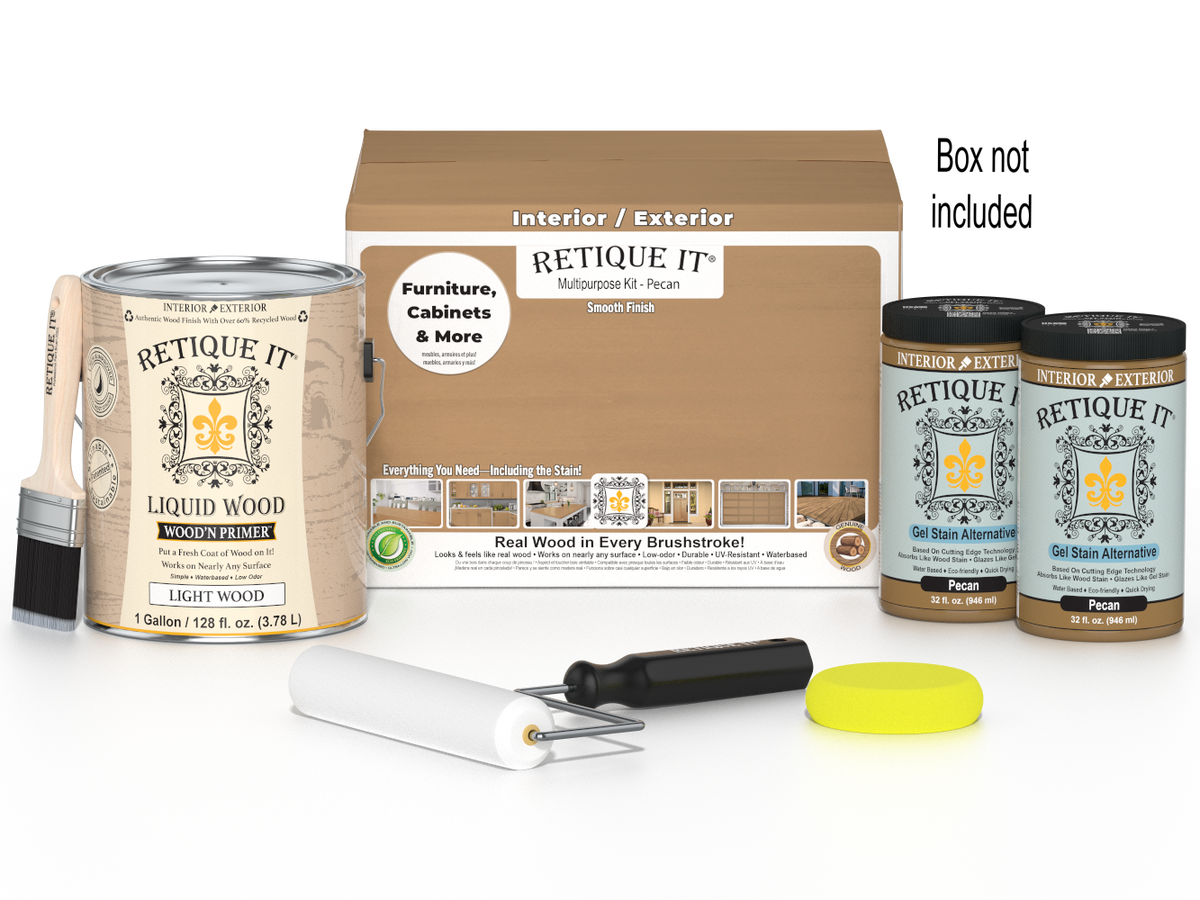 Retique It® Wood'n Finish Kit in Pecan, a multi-purpose smooth finish kit with four large containers for wood projects.