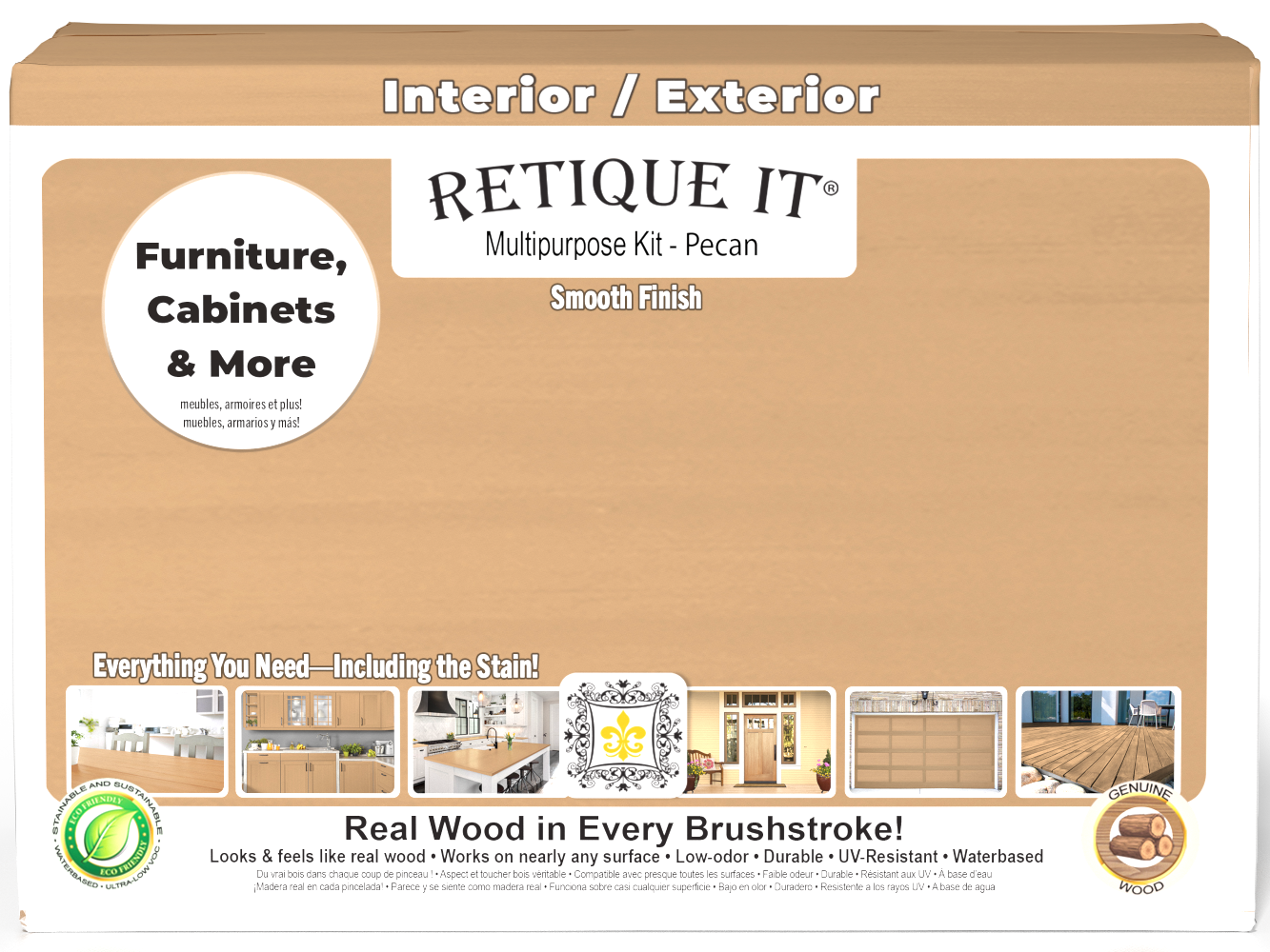 Retique It® Multi-purpose Smooth Finish Kit (Large) in Pecan with exterior top coat and matte finish, featuring wood finish components.