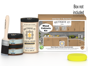 Retique It® Wood'n Cabinet Kit in Pecan with 12 smooth doors for stained cabinet renovation, featuring natural wood finish.