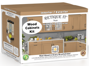 Retique It® Wood'n Cabinet Kit in Pecan with 24 smooth cabinet doors, perfect for staining and finishing kitchen cabinets.