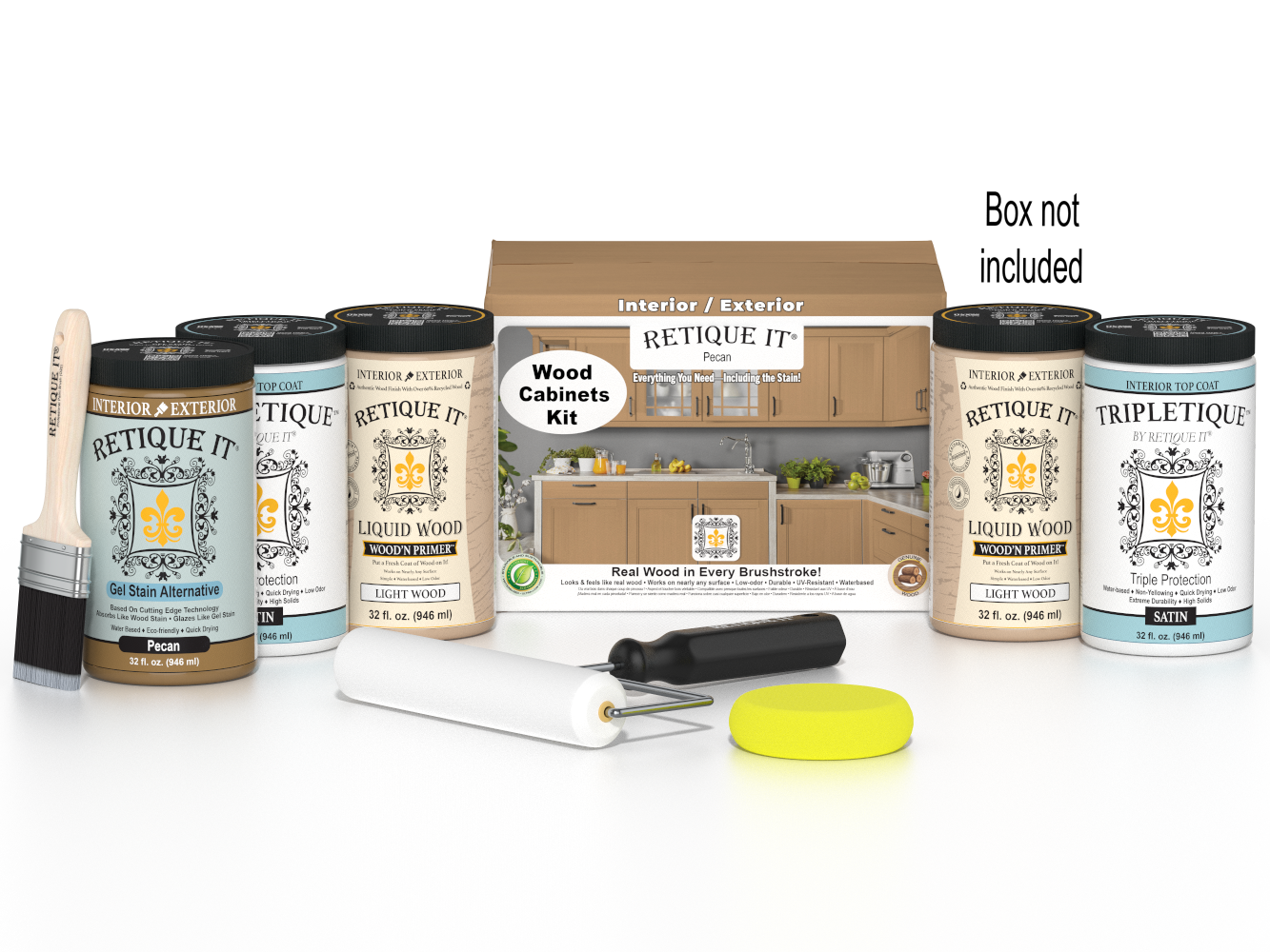 Retique It Wood'n Cabinet Kit with 24 smooth pecan-stained cabinet doors, ideal for custom kitchen or bathroom cabinetry.