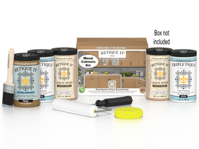 Retique It Wood'n Cabinet Kit with 24 smooth pecan-stained cabinet doors, ideal for custom kitchen or bathroom cabinetry.