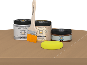 Retique It® Multi-purpose Smooth Finish Kit in Pecan for exterior wood projects, featuring a matte top coat and wood finish components.