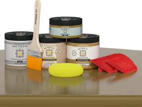 Glossy Old Oak Wood'n Finish Kit for exterior use by Retique It®, shown on a table surface.