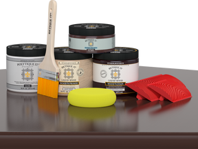 Retique It® Wood'n Finish Kit in Red Mahogany, exterior top coat applied to a wooden table to enhance durability and natural grain.