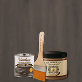 Retique It® Liquid Wood Kit with Carbon Gray oil-based stain, showing brushed wood surface with gray stain finish.
