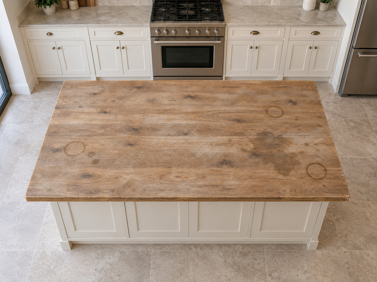 kitchen countertop before the finish transformation