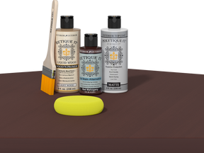 Retique It® Multi-purpose Smooth Finish Kit in Red Mahogany for exterior wood projects, includes top coat and application tools.
