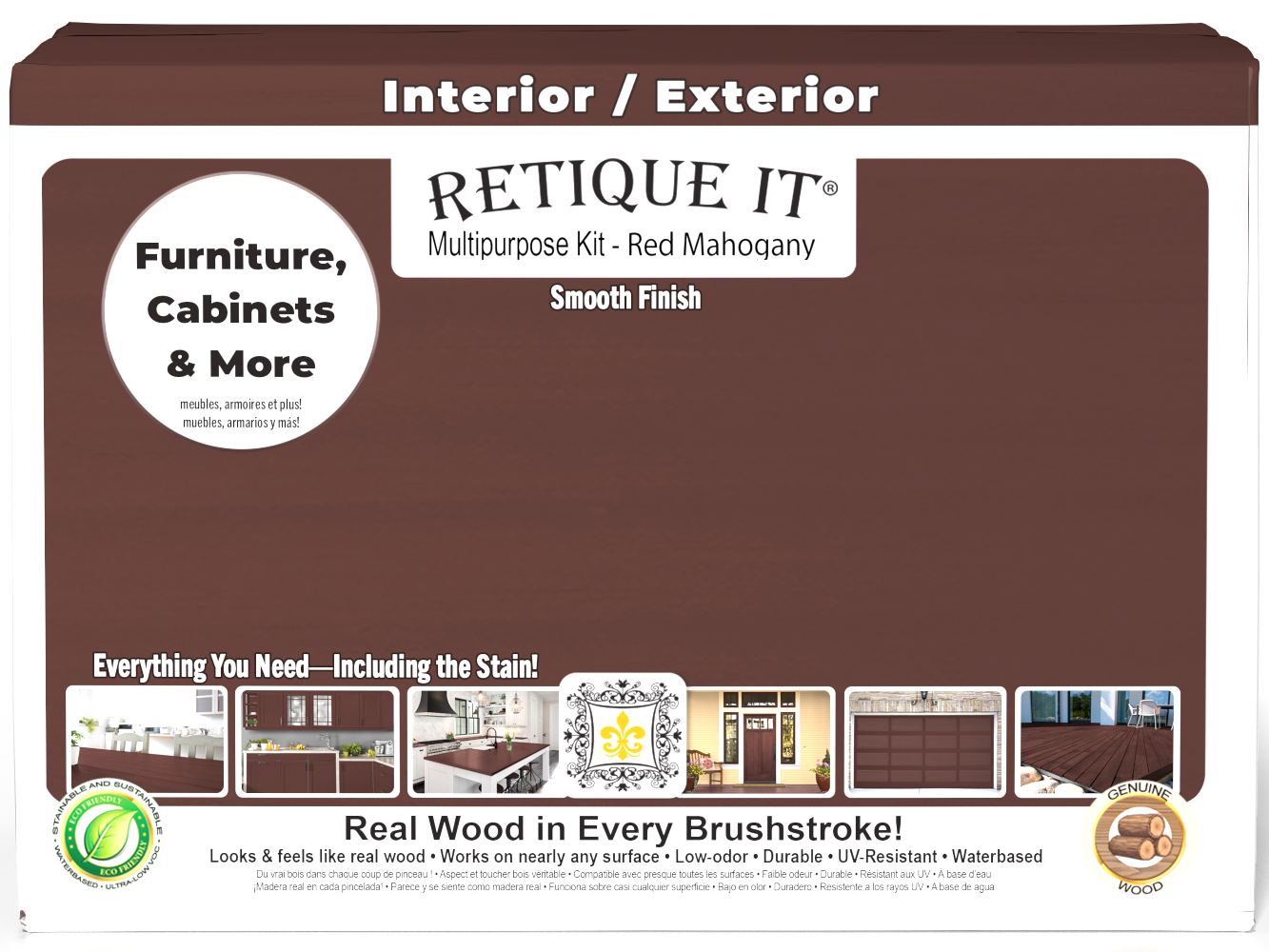 Retique It® Multi-purpose Smooth Finish Kit (Large) in Red Mahogany with exterior top coat for wood finishing and refinishing.