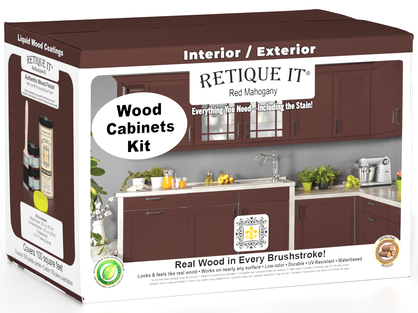 Red mahogany Wood'n Cabinet Kit with 12 smooth doors by Retique It® for stained wood furniture.