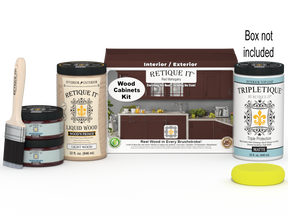 Retique It® Wood'n Cabinet Kit with 12 red mahogany stained cabinet doors, smooth finish, suitable for kitchen or bathroom cabinets.