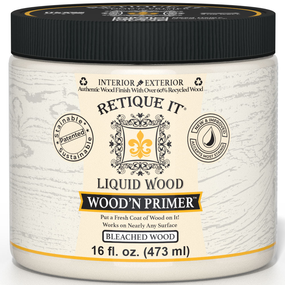 Retique It® Wood'n Primer in Bleached Wood, a primer for wood surfaces, shown in a container with a smooth, light-colored finish.