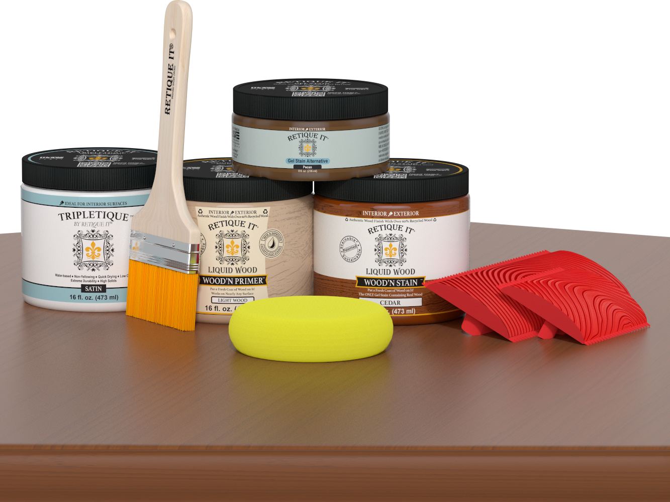 Retique It® Wood'n Kit in cedar for interior use, featuring satin finish on a wooden table with a multi-purpose wood finish.