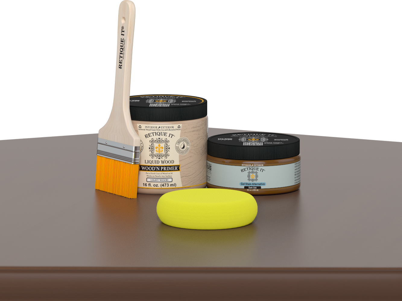 Retique It® Multi-purpose Smooth Finish Kit (Med) in Dark Oak for wood furniture refinement and finishing.