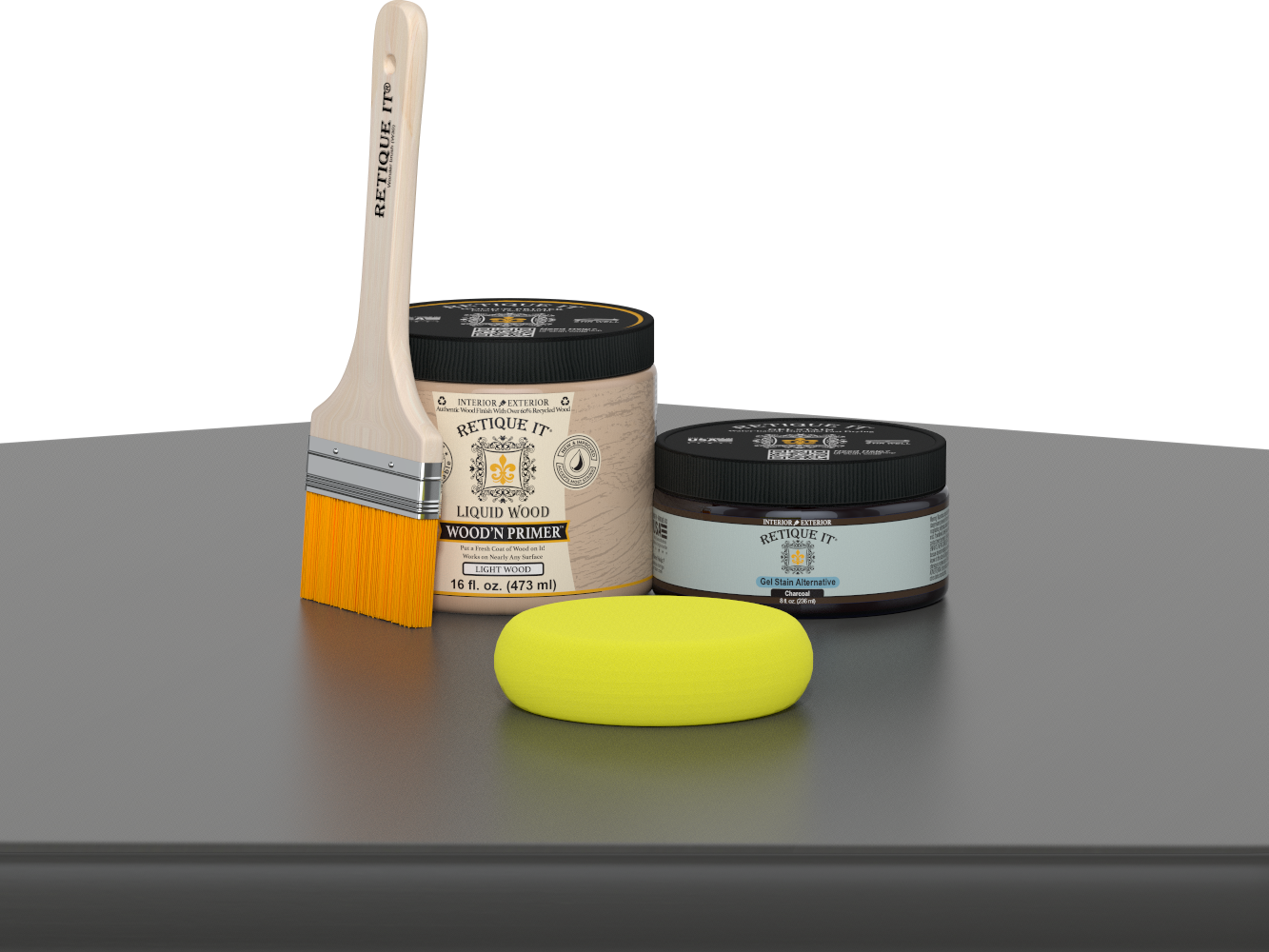 Retique It® Wood'n Finish Kit in Charcoal, multi-purpose smooth finish for wood furniture and surfaces, medium size.