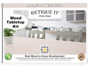Retique It® Wood'n Finish Kit Double Size in White Wash stain, showing bottles and application tools for wood finishing.