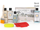 Retique It wood staining kit with bottles, a brush, and a box on a white background.
