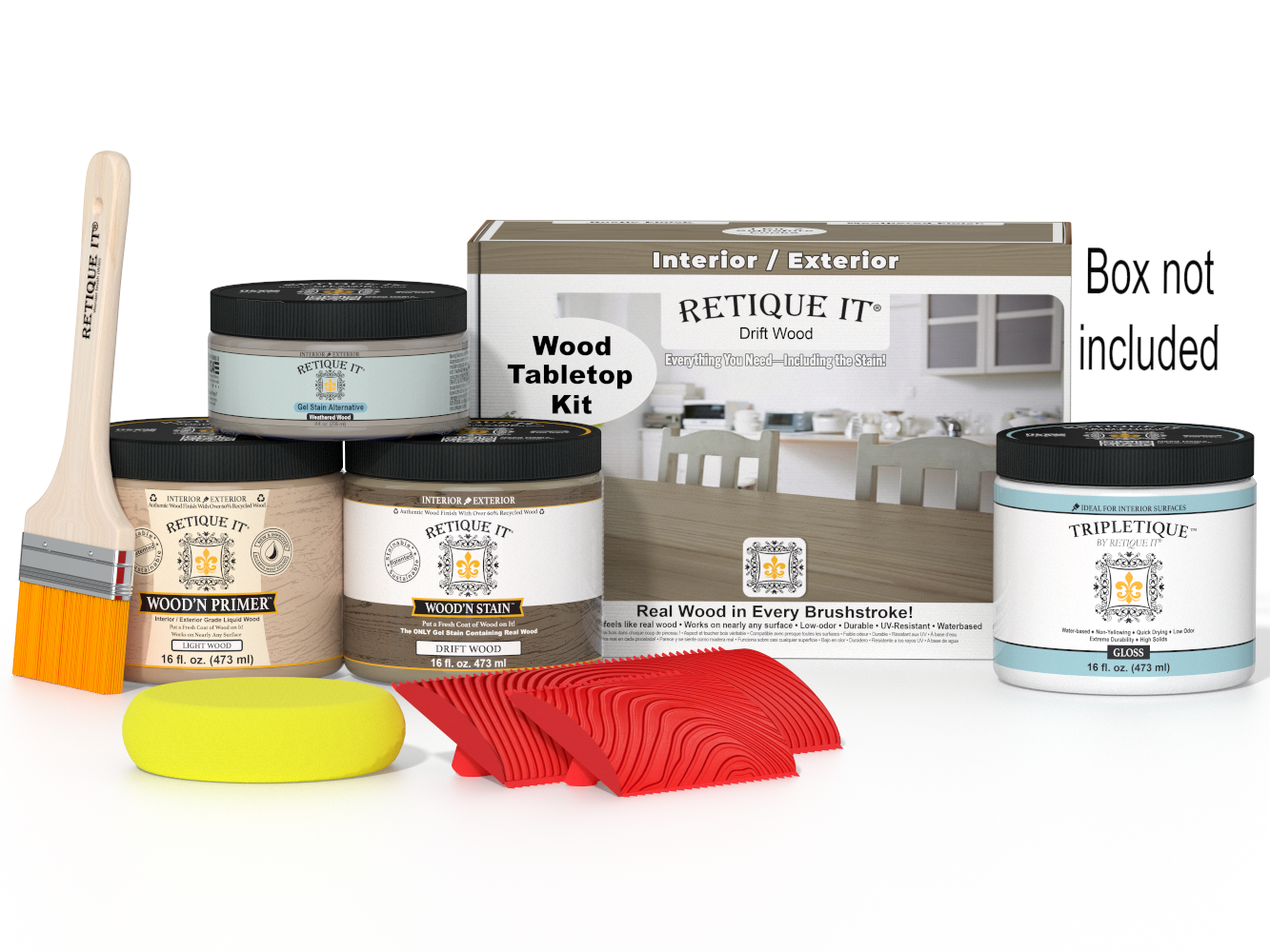 Wooden primer, paint, and tools with 'Reticule It' branding on a white background