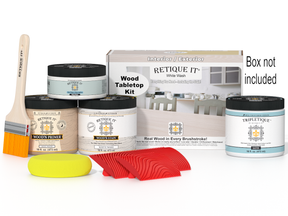 Retique It® Wood'n Finish Kit for tabletops, double size in white wash stain, includes staining and finishing supplies for wood surfaces.