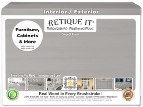 Retique It® Multi-purpose Smooth Finish Kit in Weathered Wood for exterior wood surfaces, includes four large top coat containers.