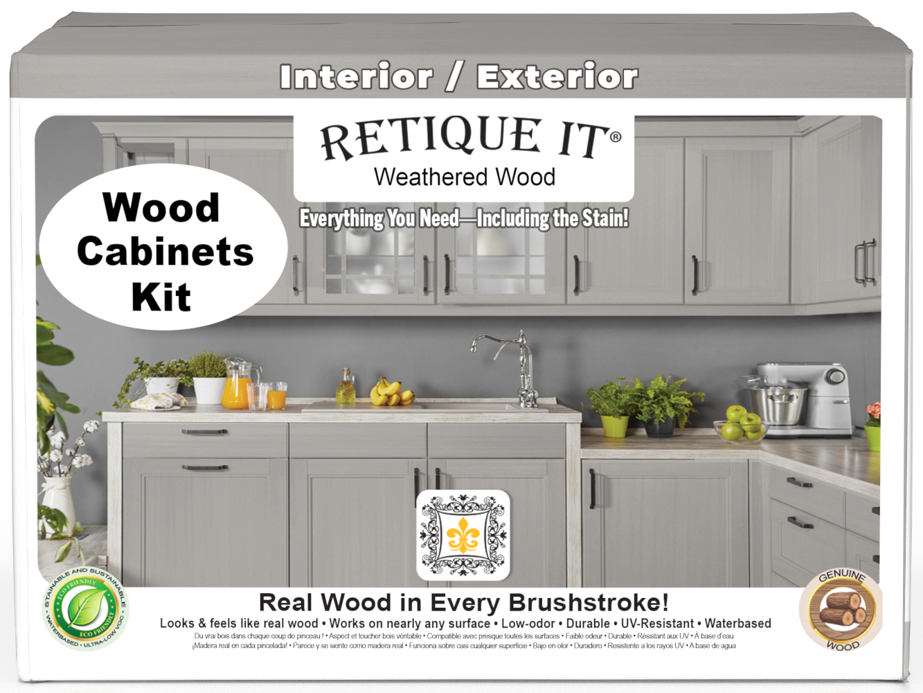 Retique It® Weathered Wood Wood'n Cabinet Kit with 48 smooth doors, ideal for staining and cabinet renovation projects.