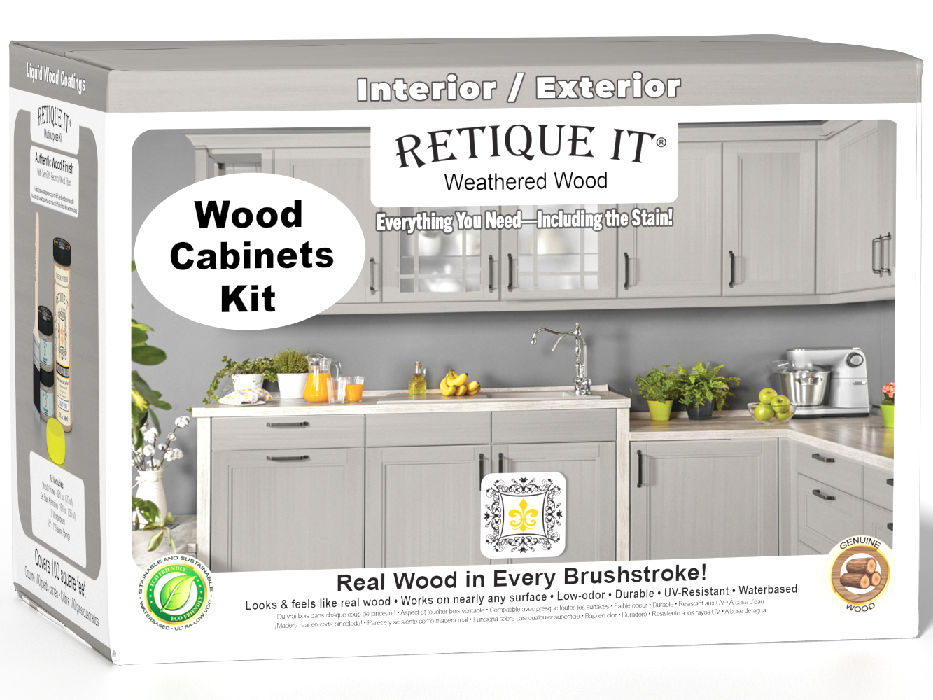 Weathered Wood Wood'n Cabinet Kit by Retique It® with 12 smooth doors, ideal for staining and finishing cabinets.