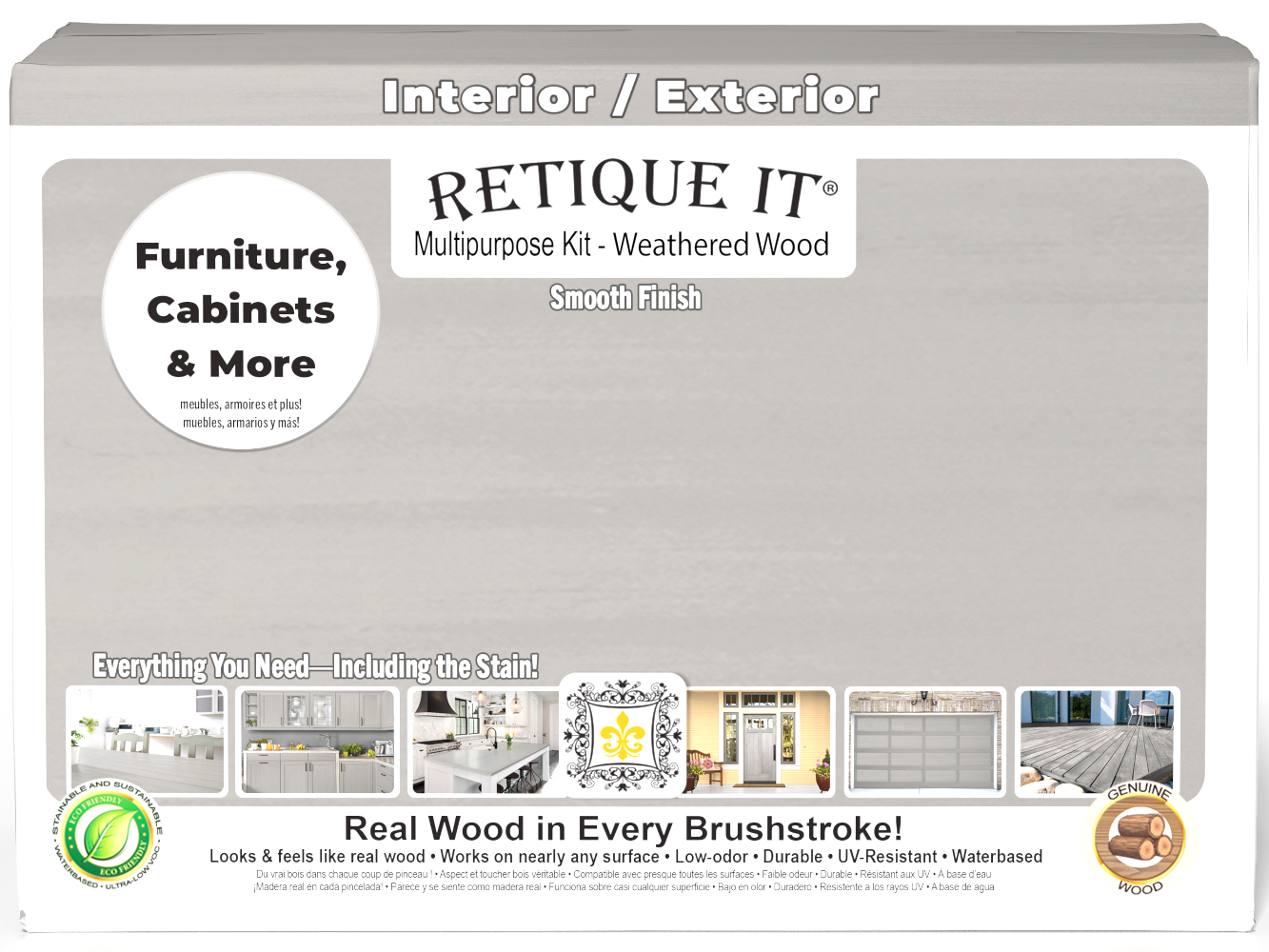 Retique It® Multi-purpose Smooth Finish Kit in Weathered Wood for large interior projects, featuring wood top coat and finishing supplies.