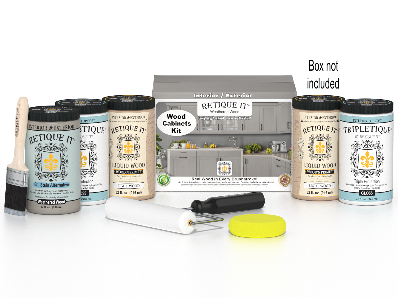 Weathered Wood Wood'n Cabinet Kit with 24 smooth cabinet doors by Retique It®, featuring a weathered stain finish.