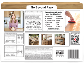 Back of large Wood'n Kit by Retique It® in Pickled Oak finish, featuring multiple wood finishing tools and supplies.