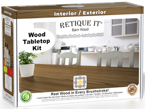 Retique It® Wood'n Finish Kit for tabletops in modern walnut stain, featuring wood stain and finishing supplies.