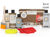 Retique It wood stain and finish product set with tools on a white background