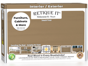 Retique It® Multi-purpose Smooth Finish Kit in Pecan for wood furniture, includes finishing tools and supplies in a boxed set.