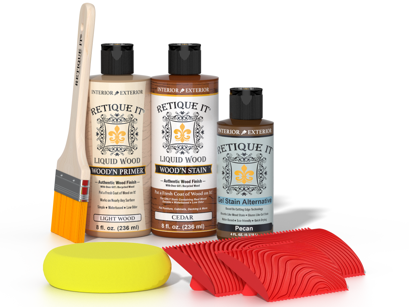 Retique It® Wood'n Finish Kit in Cedar, multi-purpose wood finishing kit with wood stain and sealant for furniture and crafts.