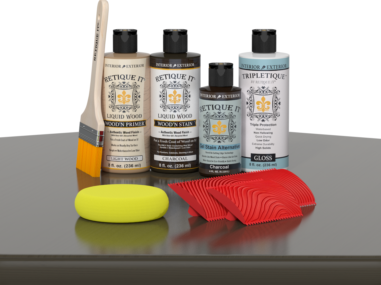 Retique It® Wood'n Finish Kit in charcoal, interior top coat for wood furniture, shown on a table surface.
