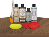 Retique It® Wood'n Finish Kit in Dark Oak for interior top coat, shown on a wooden table with applicator tools.
