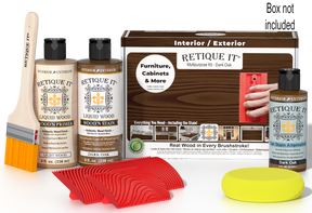 Retique It® Wood'n Kit in Dark Oak finish, versatile wood finishing kit with tools and supplies for woodworking projects.