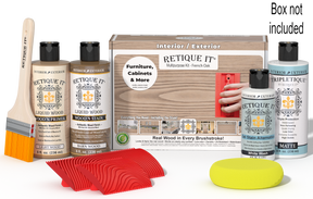 Retique It® Wood'n Finish Kit in French Oak, interior top coat with included application tools and wood finish products.