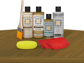 Retique It Wood'n Finish Kit in Old Oak for exterior top coating, showing the multi-purpose wood finish kit on a table.