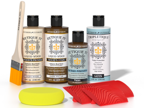 Retique It® Wood'n Kit in Dark Pecan for interior top coat, featuring wood finish application and finishing supplies.