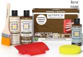 Retique It® Wood'n Finish Kit in Dark Pecan showing a kit box with wood finishing supplies and tools for multi-purpose wood projects.