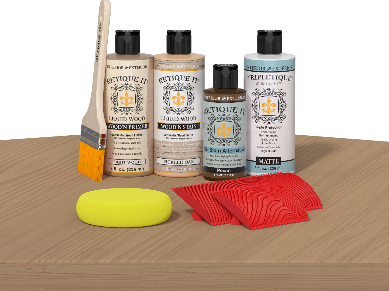 Multi-purpose Wood'n Kit Pickled Oak interior top coat kit by Retique It® for wood finishing and protection.